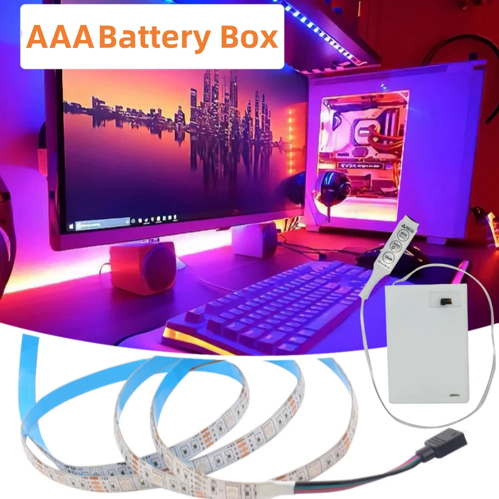 Imagem -03 - Aaa Alimentado por Bateria Rgb Tira Conduzida Smd 5050 50cm 1m 2m 3m 5m Fita Flexível Luz Noturna para Iluminação de Fundo de tv dc 5v