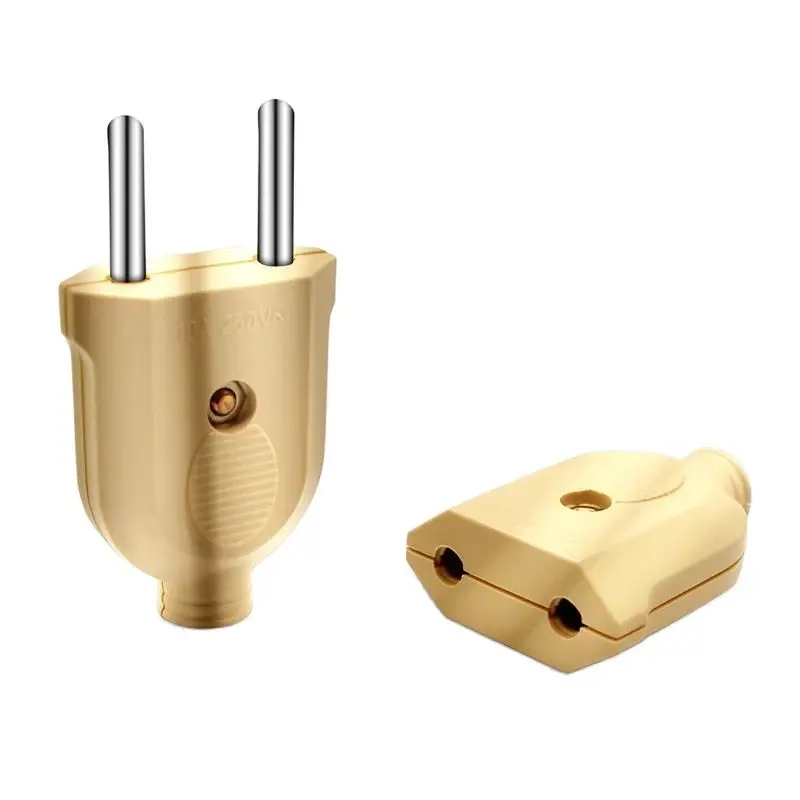 1pcs EU European 2 Pin AC Electric Power Male Plug 10A Female Socket Outlet Adapter Wire Rewireable Extension Cord Connector