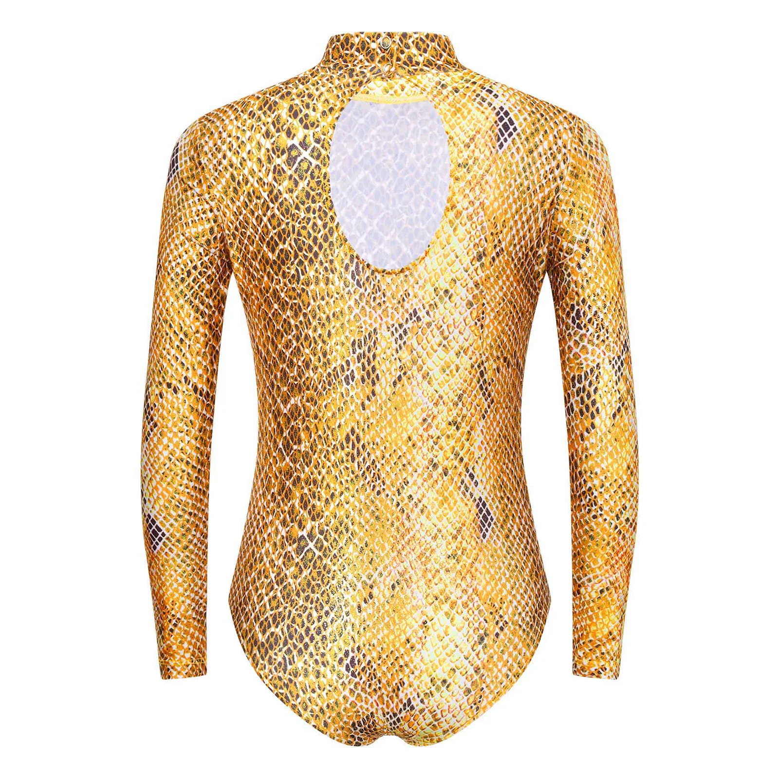 Kids Girls Gymnastics Leotard Figure Skating Ballet Dance Performance Costume Sparkly Snakeskin Bodysuit Ballet Unitard Jumpsuit