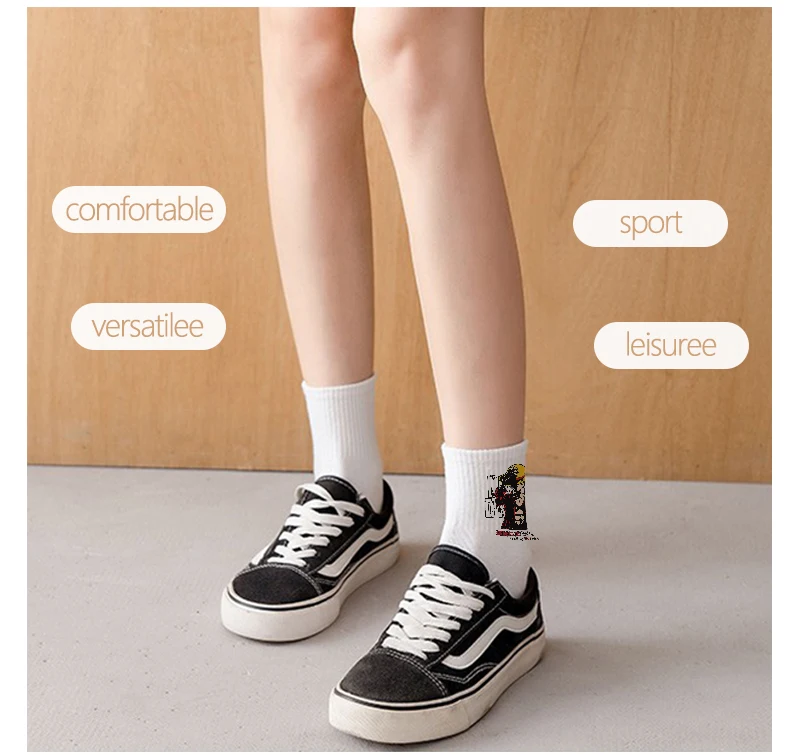 1/5Pairs Men Women Thin Calf Socks Anime One Piece Luffy Above Ankle Socks All Seasons Unisex Sport Non Slip Cotton Crew Sock