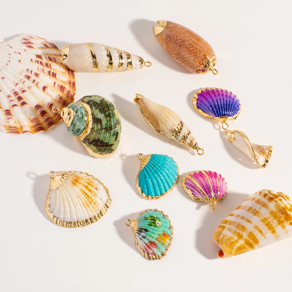 5Pcs Multicolor Natural Shell Edged Conch Pendant Charm for DIY Earrings Necklace Jewelry Accessories