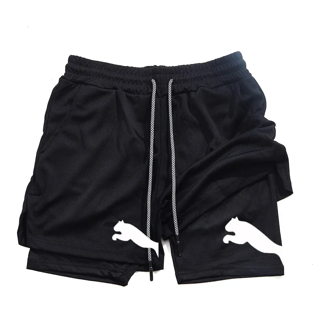 

Men's double-layered running compression shorts training gym sportswear sports shorts and pockets