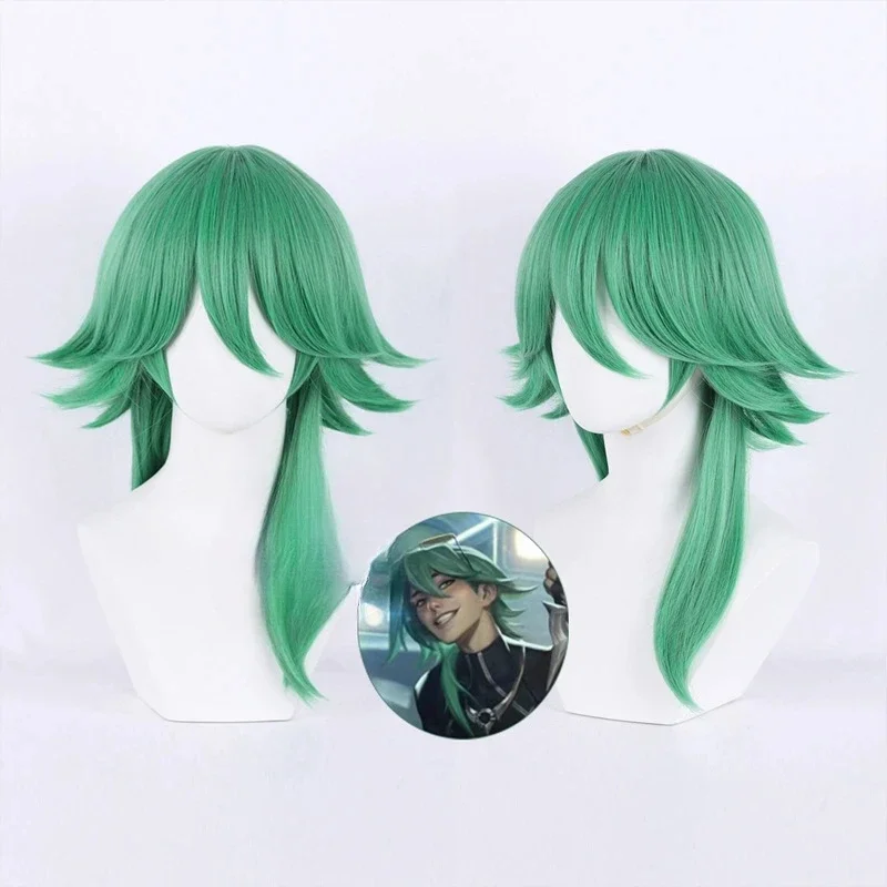 Heartsteel Ezreal Wig Cosplay  Anime Cos Outfit Men Green Hair Ezreal Cosplay Wig Heat Resistant Hair Christmas Role Play