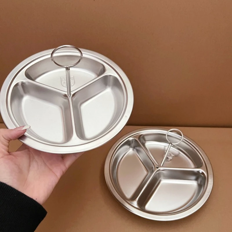 

304 Stainless Steel Steaming Bowl with Handle, Three-compartment Steaming Tray, Household Steaming Bowl with Compartments