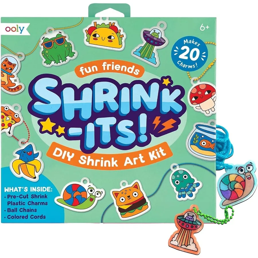 

ShrinkIts 28 шт. Художественный набор «сделай сам», который создает подвески и бирки включает в себя 20 пластиковых предварительно вырезанных подвесок и многое другое без беспорядка для искусства для