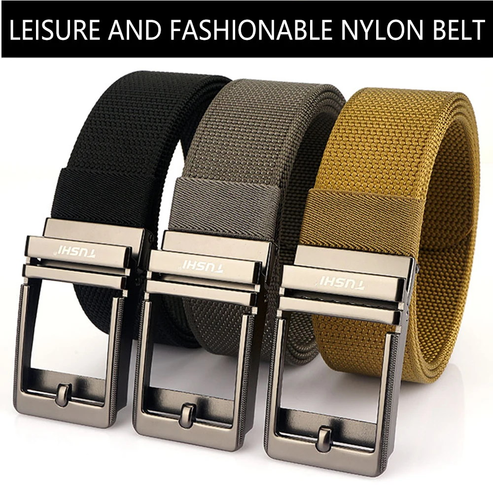 TUSHI New Men's Automatic Buckle Nylon Canvas Military Belt Men Women Outdoor Hunting Army Work Tactical Belt Luxury 3.8cm