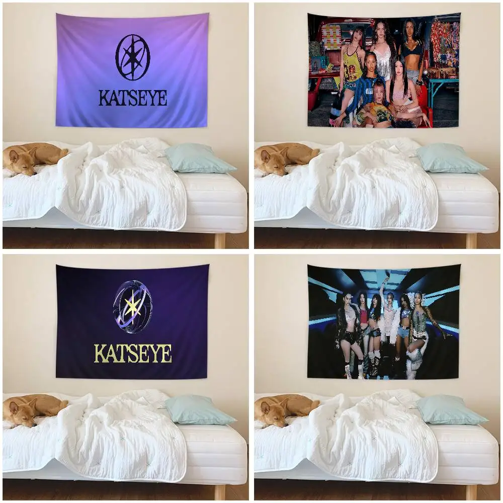 Kpop Band K-Katseyes Hanging Bohemian Tapestry Hanging Tarot Hippie Wall Rugs Dorm Japanese Tapestry