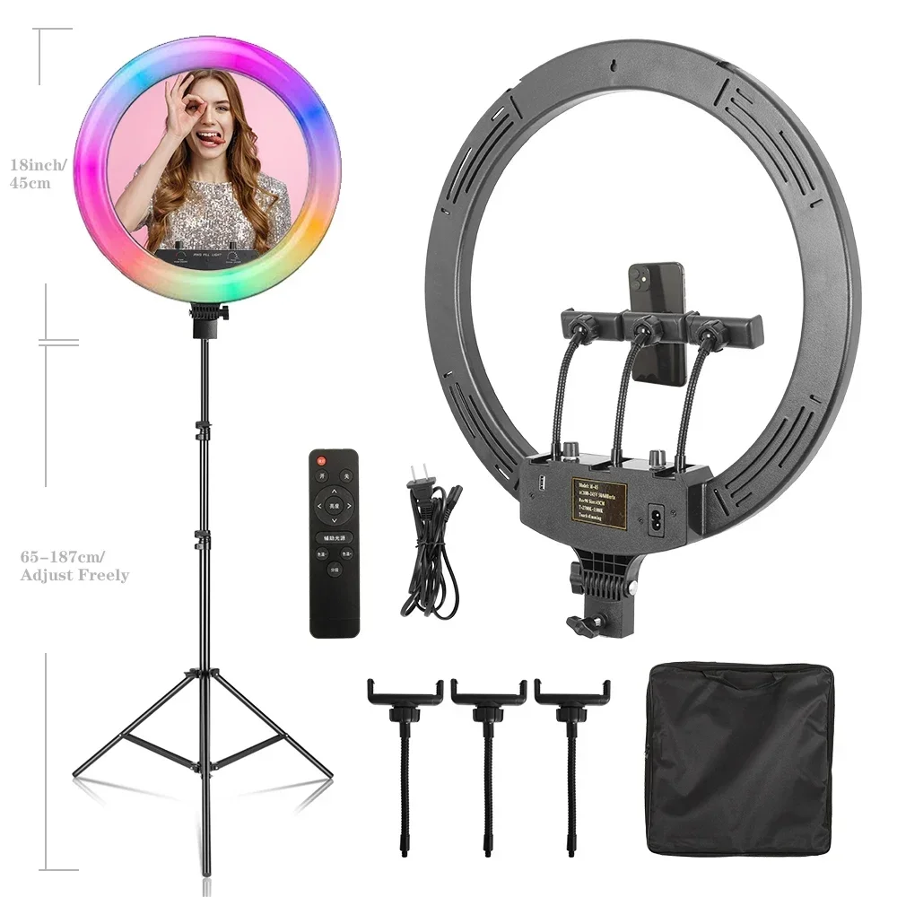 45cm / 18 Zoll Ringlicht LED Video Fernbedienung Stativ Handyhalterung Live-Beleuchtung Foto Fotografie Studio-Beleuchtung