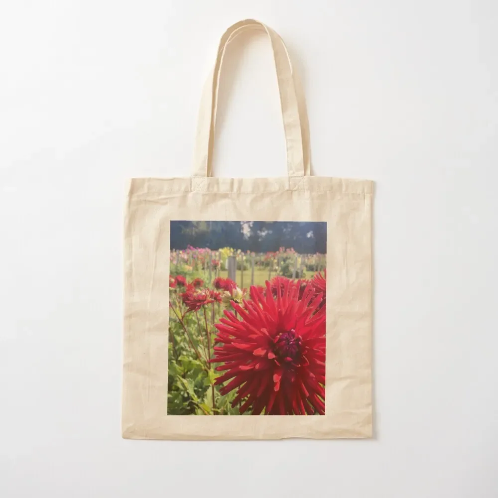 Crimson Red Cactus Dahlia Flowers Double Blooms 077 Tote Bag Fabric bag canvas bags Beach bag Big women