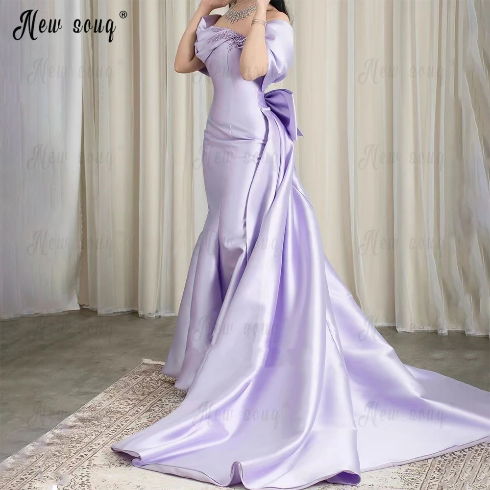 Elegant Lilac Detachable Train With Big Bow Party Dress Off Shoulder Luxury Celebrity Gown Evening Dresses Vestidos De Fiesta