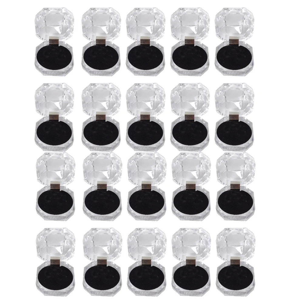 

20pcs Crystal Jewelry Box Rings Display Storage Case Acrylic Organizer Black Small Size For Earrings Beads Gifts