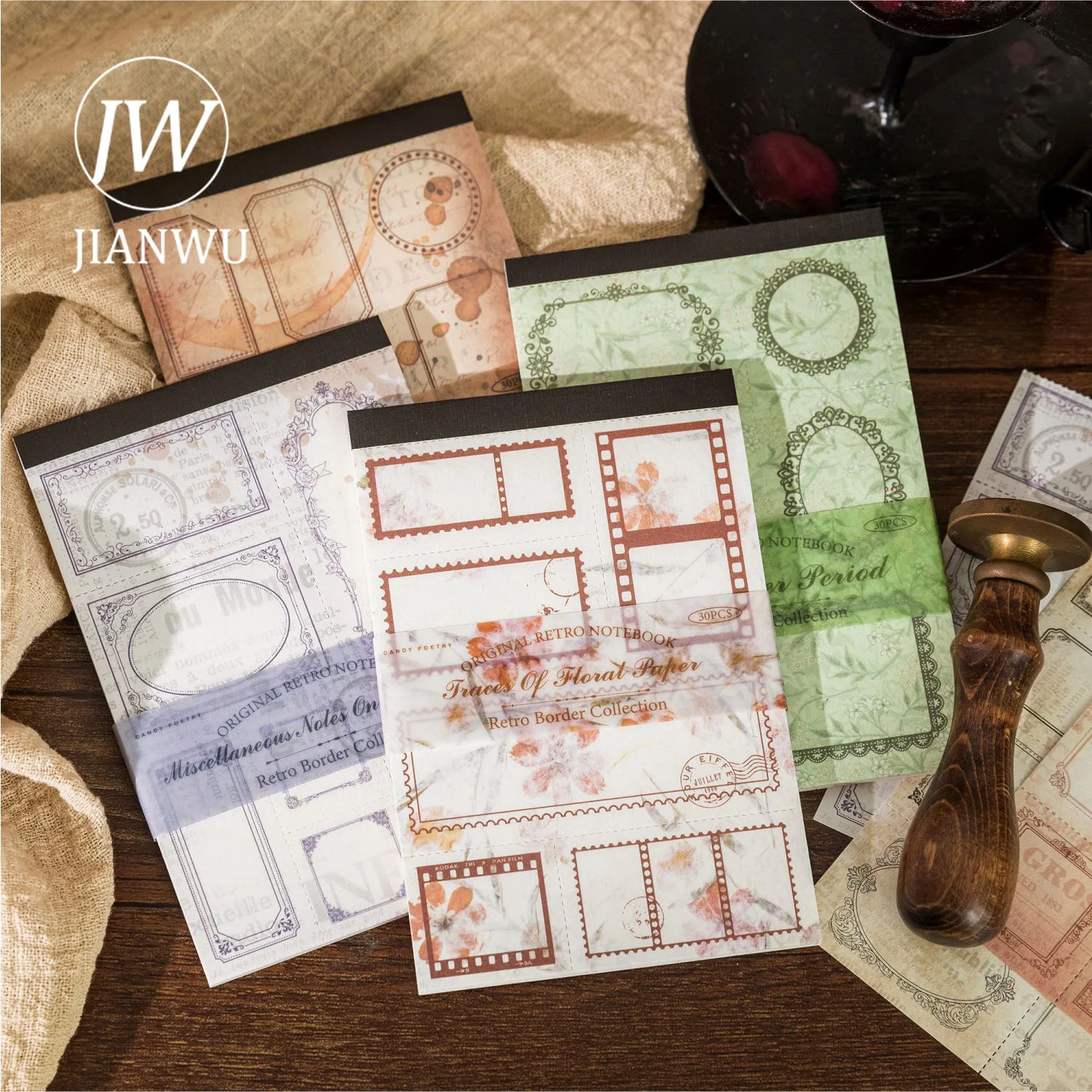 JIANWU 30 Sheets Retro Border Collection Series Vintage Label Collage Material Paper Creative DIY Junk Journal Stationery