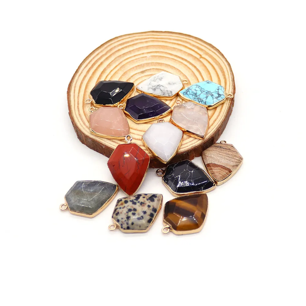 Geometric Shape Natural Stone Pendants Jasper Tiger Eye Agate Stone Pendants for DIY Necklace Jewelry Making Finding Accessories