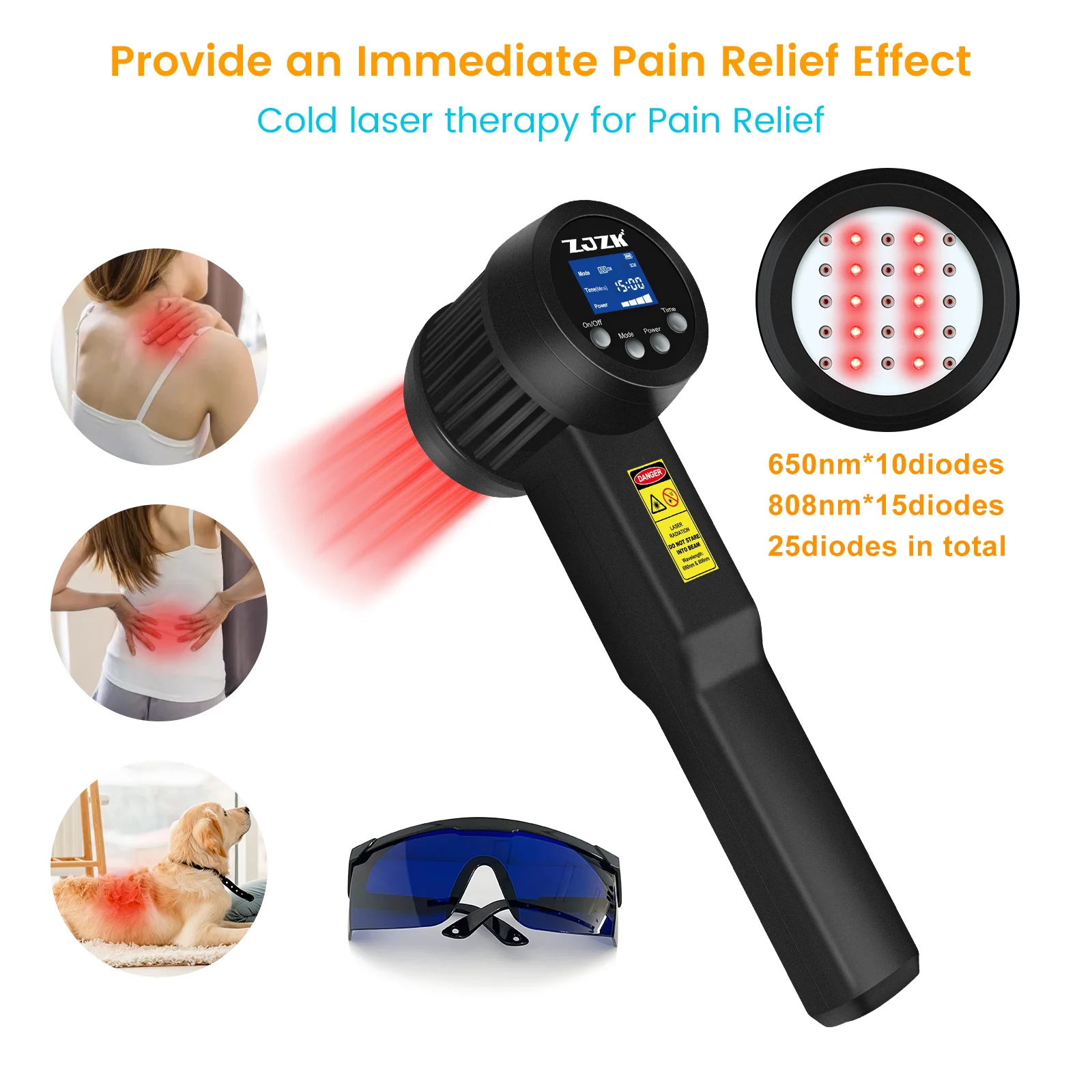 

ZJZK 3w Infrared Cold Laser Knee Laser Therapy 650nmx10diodes+808nmx15diodes Wrist Pain Knee Ligament Inflammation Sprain