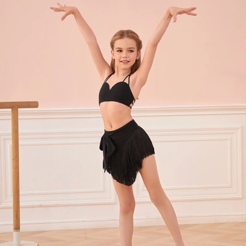 Aangepaste kinderen meisje Latin dans jurk sexy kwastje Latin dans halve rok professionele concurrentie praktijk kostuum