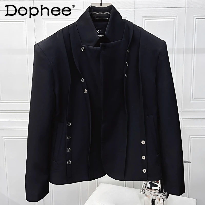 

Men's 2025 Autumn Winter New Stylish Design Stand Collar Jackets Men's Fashion Short Style Jackets Button Decoration Chic Coats