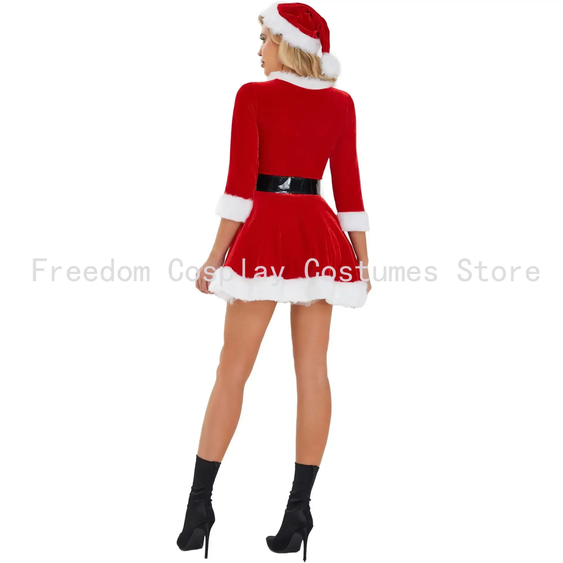 فستان نسائي للكريسماس سانتا التأثيري فستان بيبي دول مخملي بأكمام طويلة فساتين كوسبلاي صغيرة للكبار ملابس عطلة عيد الميلاد