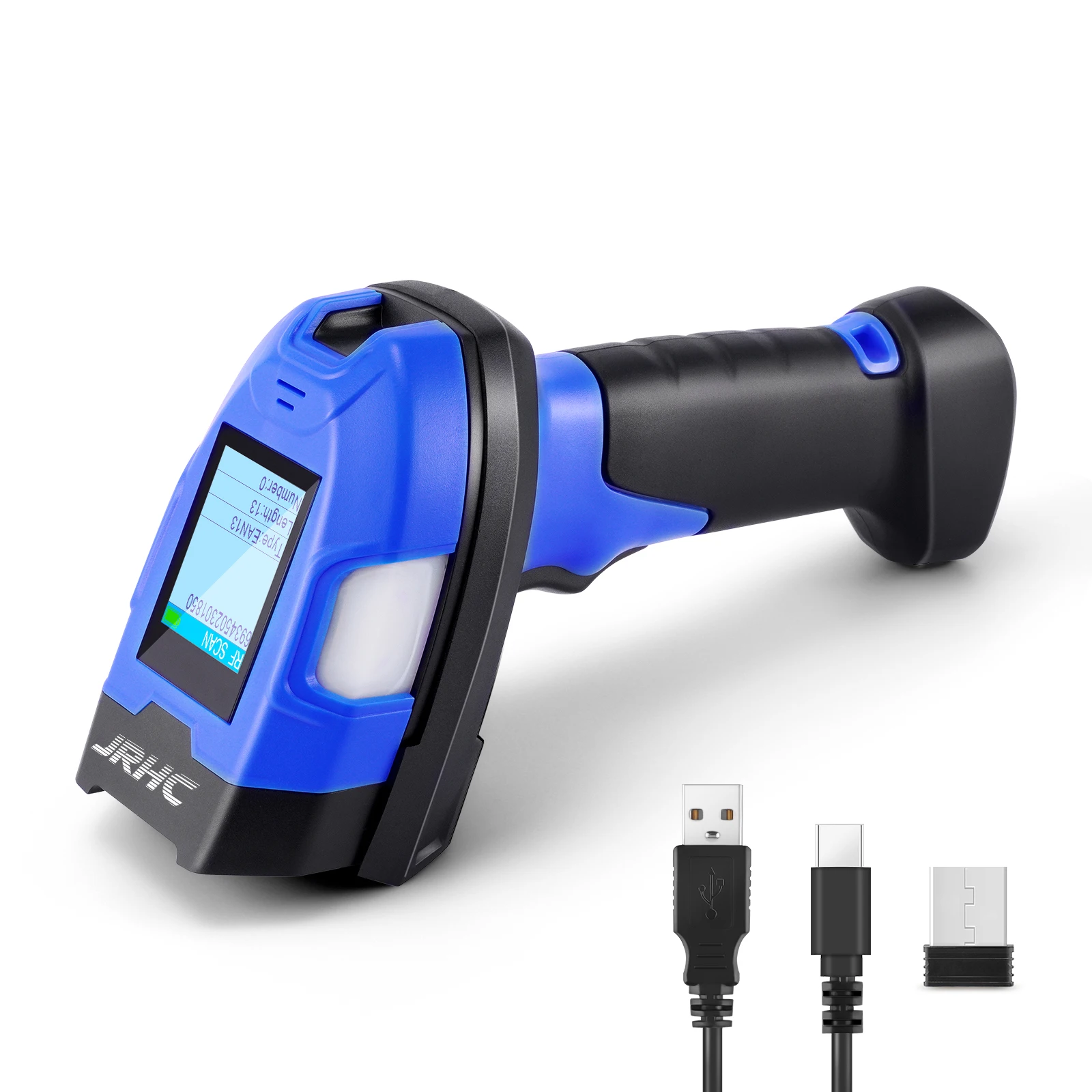 JRHC Wireless Barcode Scanner 1D Laser Handheld Barcode Reader with Display 2.4G Bluetooth Wireless USB Connection Plug & Play