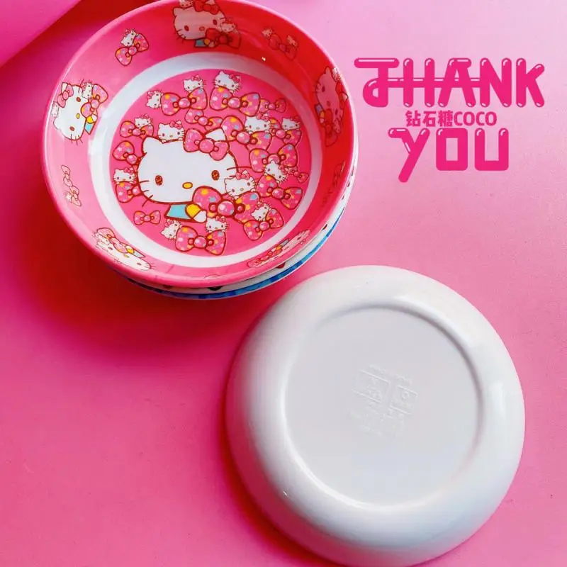 2Pcs Sanrios Melamine Pet Bowl Anti-Fall Kawaii Hello Kitty Cartoon Cute Cat Dog Anti-Slip Pet Tableware Fashion New Style Kit