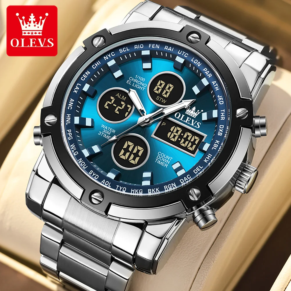 OLEVS Top Brand Digital Watch for Men Chronograph Alarm Stainless Steel Waterproof Sports Men's Watches Luxury Electronic Watch