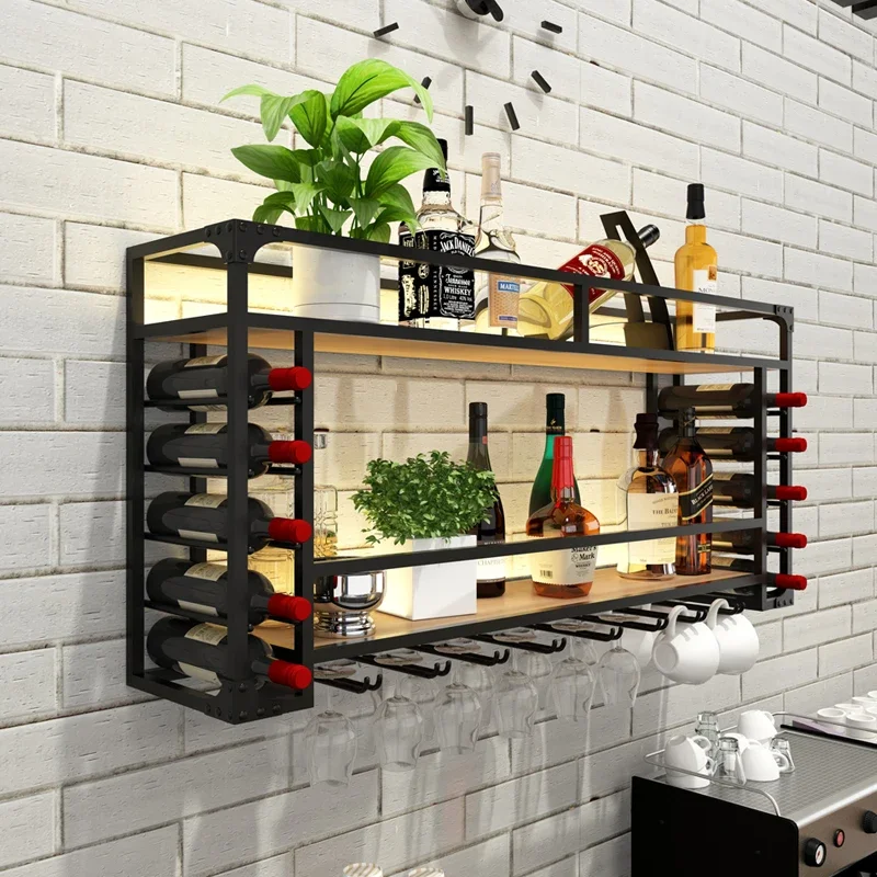 Bar counter, wine cabinet, shelf, home restaurant, wine glass rack, upside down, red wine, wrought iron bar wall, wine rack wall