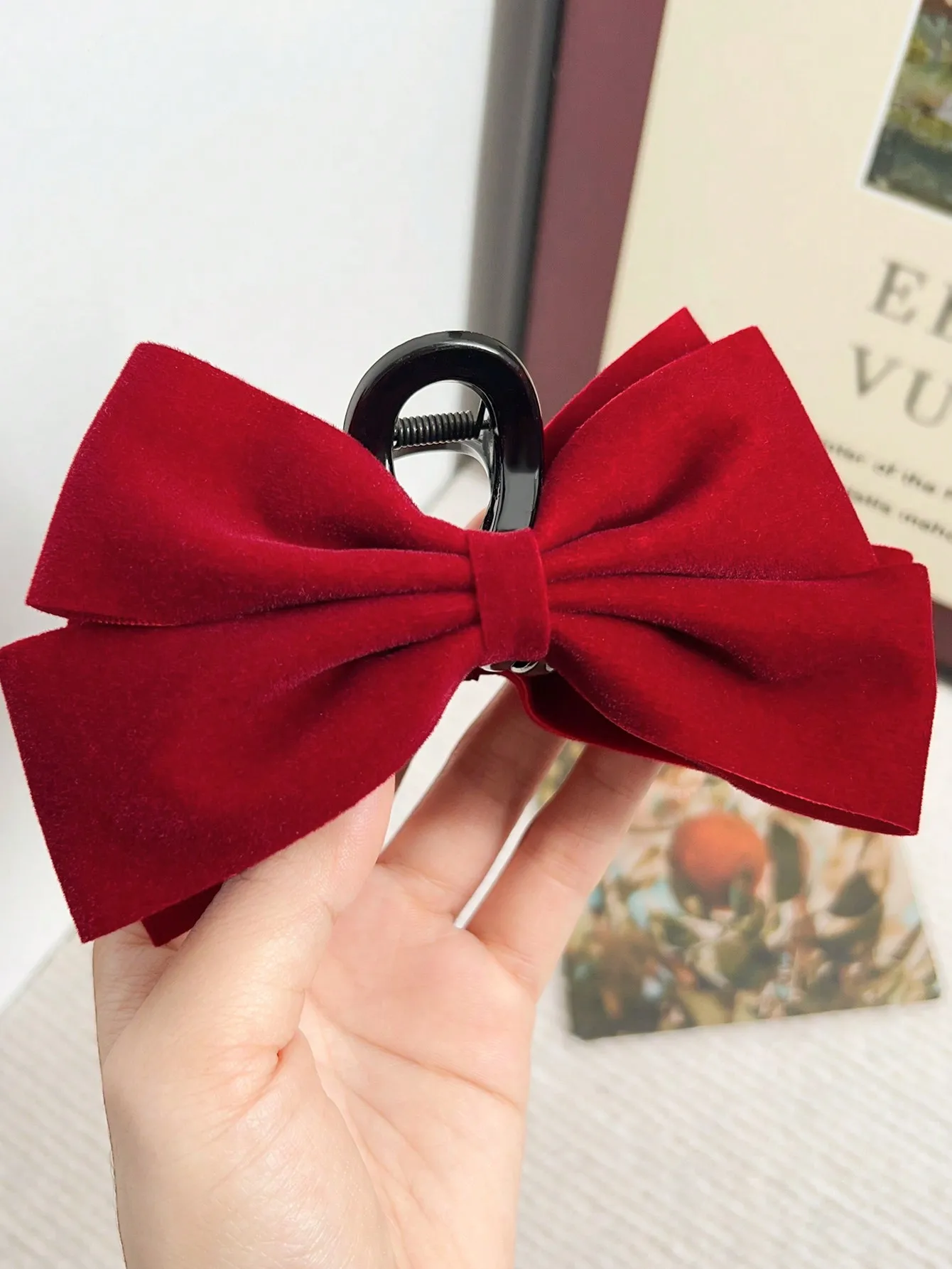 1 szt. Spinka do włosów w kształcie kokardki w panterkę dla kobiet, modne akcesoria do włosów, antypoślizgowe, do grubych i cienkich włosów, czerwone aksamitne klamry do włosów.