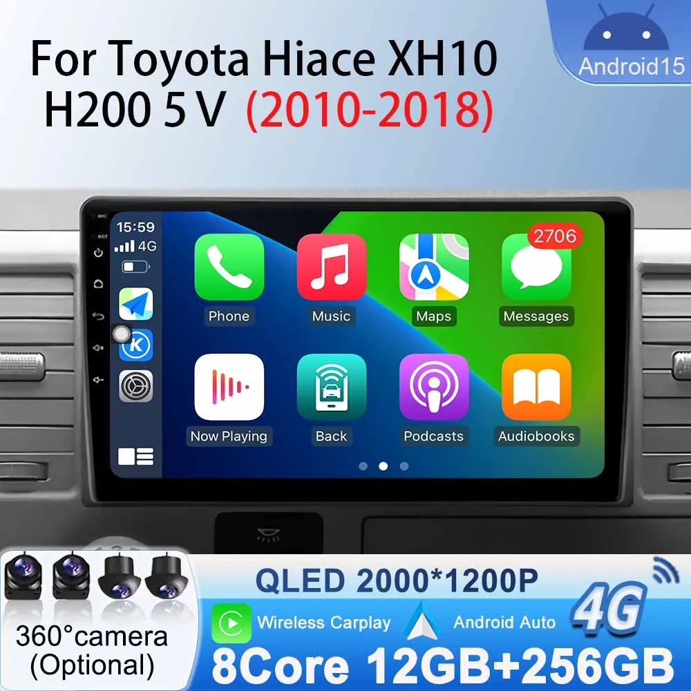 

Car Radio Multimedia Video Android 15 for Toyota Hiace XH10 H200 5Ⅴ 2010 -2018 Wireless Carplay Auto Player GPS Navigation WiFi