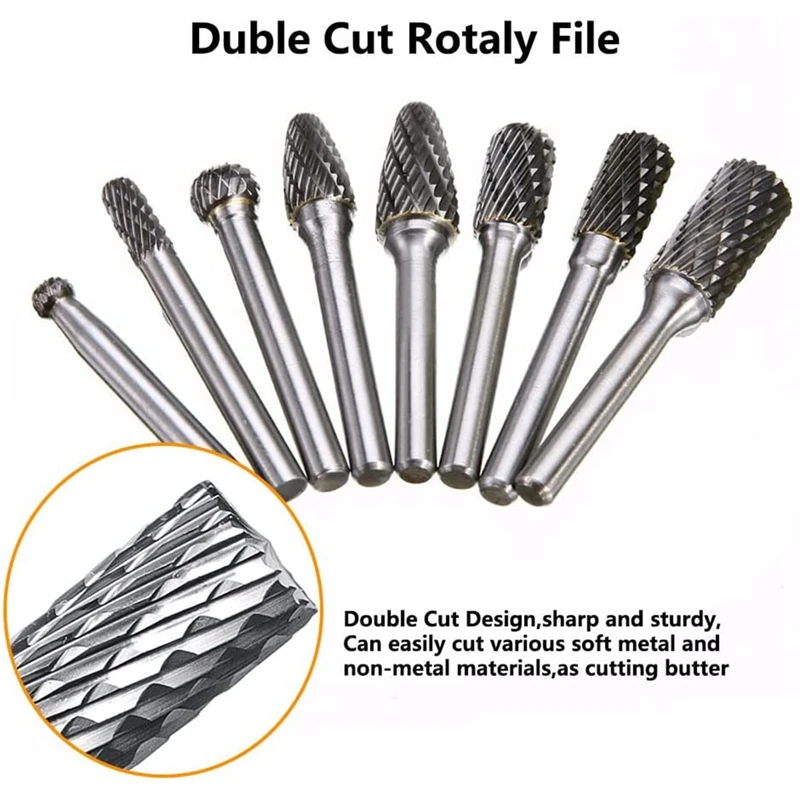 ダブルカットディグラインダービット、研磨用カーバイドロータリーバリ、シャンクタングステンスチール、新品、8個、1 "、4"