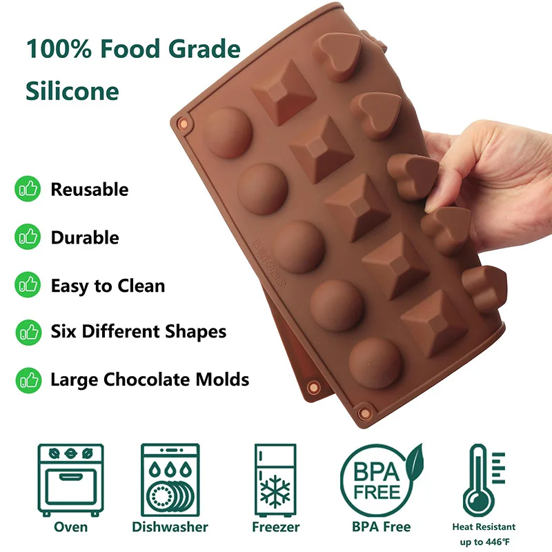Chocolate Molds Silicone with 30 Cavities 6 Different Shapes for Making Larger Candy/Gummy/Cake Décor for Party&Celebration