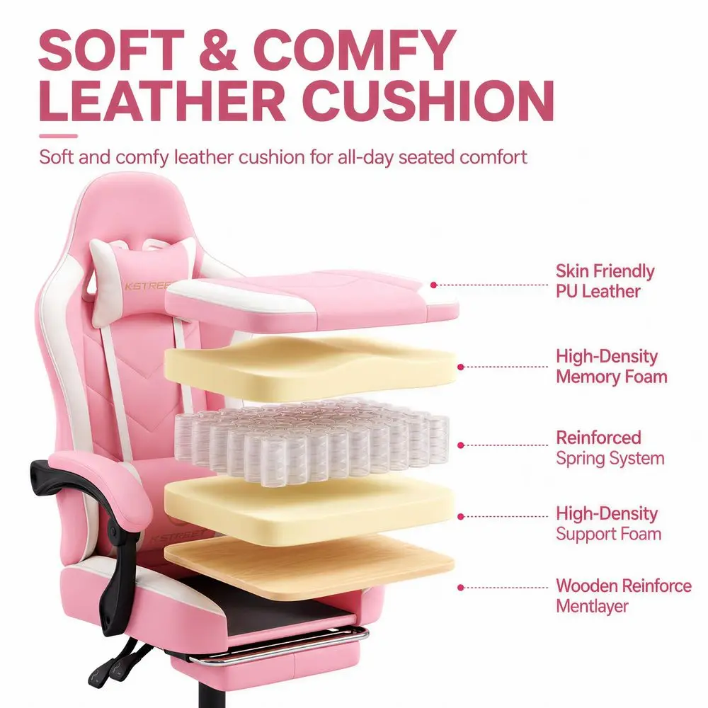Gaming Chair, Ergonomic High Back Computer Chair with Footrest, Lumbar Support amp Pocket Spring Cushion, Comfortable Swivel Ho view 4