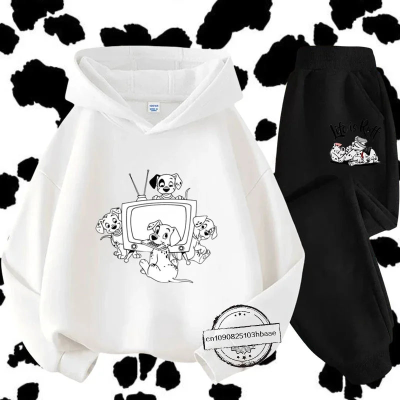 New 101 Dalmatian kids hoodie set Disney cartoon print Autumn/Winter long sleeve sweatshirt for boys and girls cute sporty style