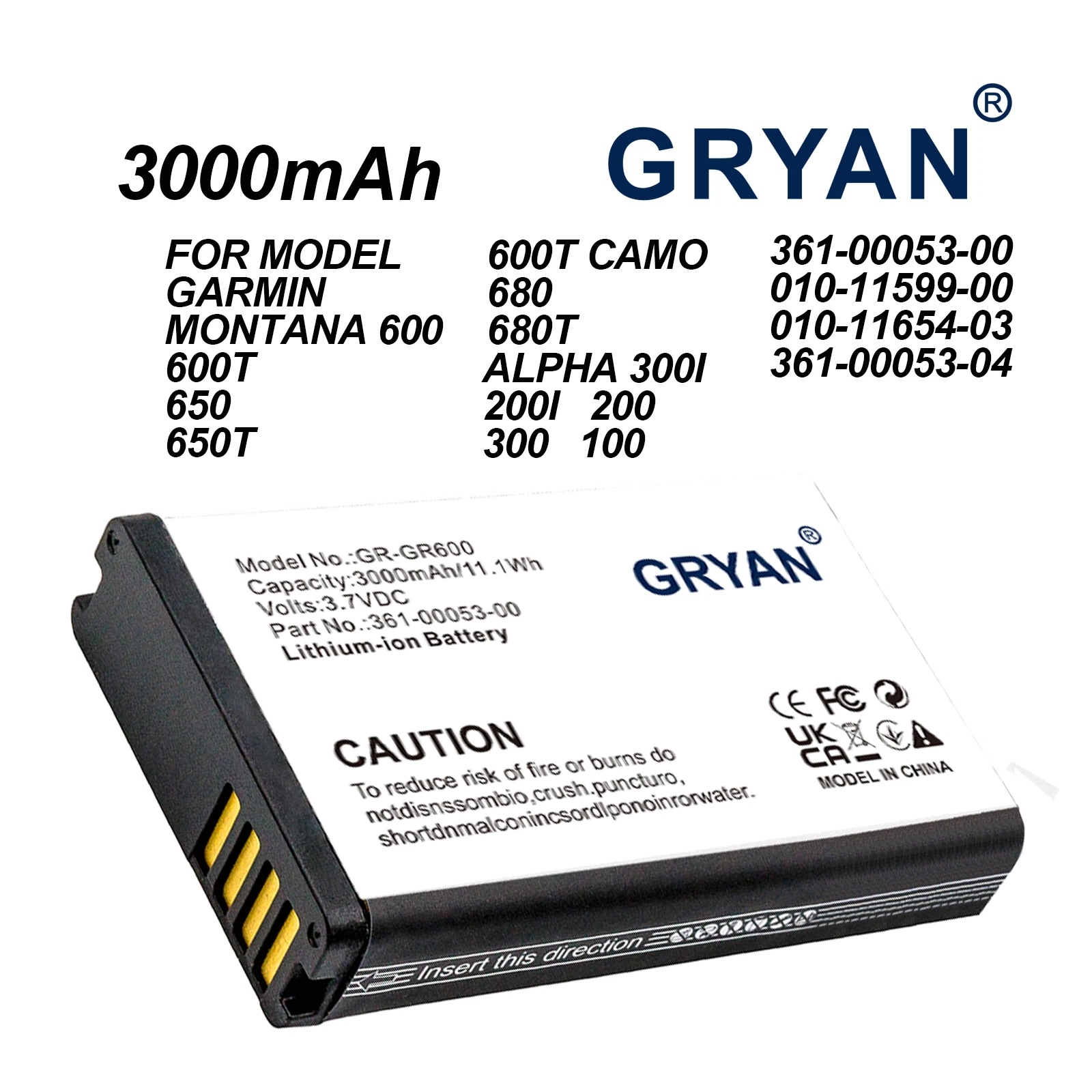 GRYAN 3000mAh batterie pour Garmin Montana 600 650 650T 600t camouflage 680 680T 010-11599-00 010-11654-03 361-00053-00 361-00053-04