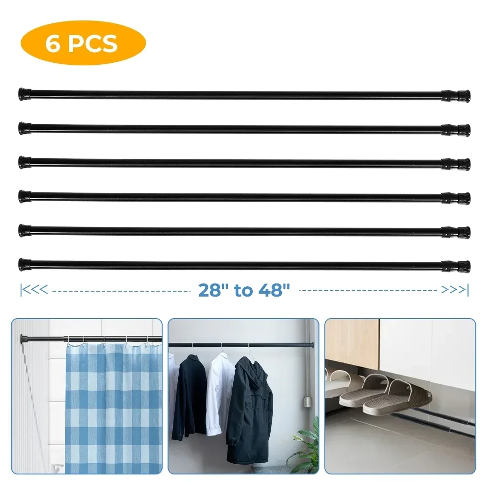 6Pcs 1.3cm Tension Rods Spring Steel Cupboard Closet Shoe Racks Bars Rod Curtain Rods 40-70cm / 70-120cm Adjustable White Black