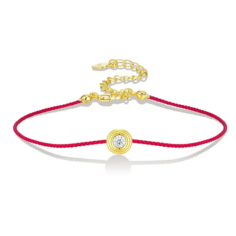 

ZFSILVER Fashion Classic s925 Silver Simple Moissanite Red Rope Round Circle Bracelets Women Accessories Wedding Jewelry L16502