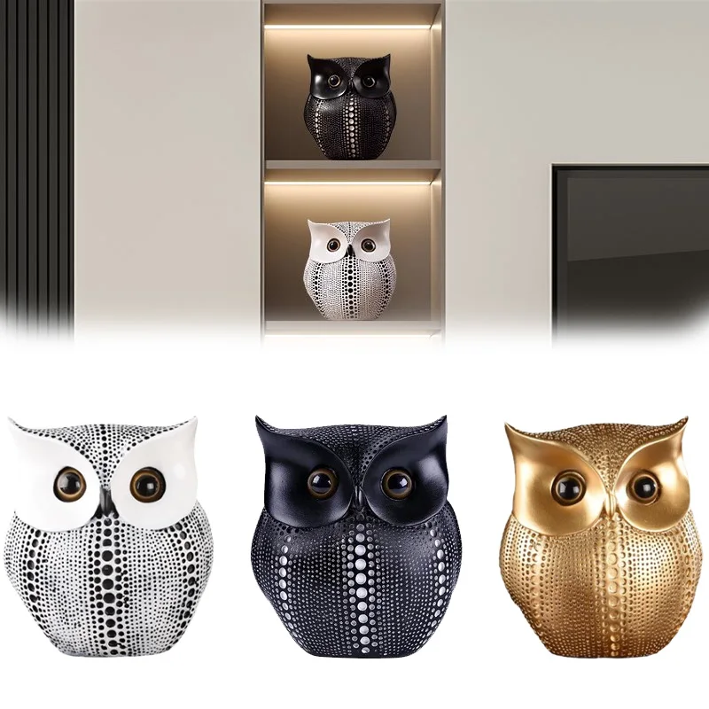 Harz Eule Skulptur Nordic Stil Polka Dot Wohnzimmer Dekoration Zubehör Schreibtisch Dekoration Skulpturen Hause Figuren Dekor