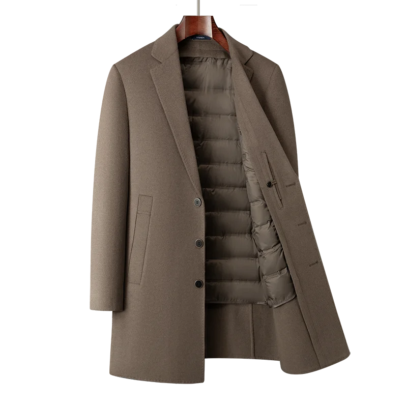 Autumn and Winter Wool Coat Men's Outdoor Business Camping Trend in The Long Fashion Casual Wool Detachable Down Jacket