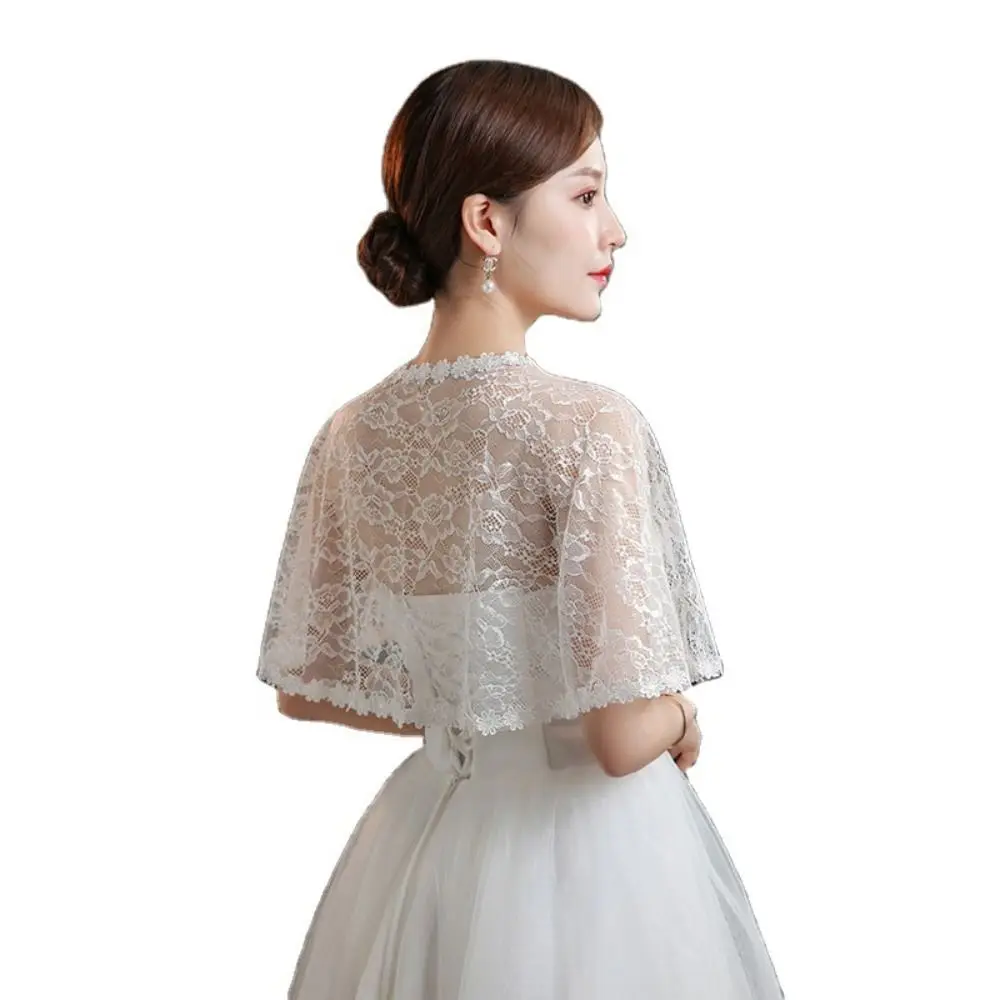 Women Bride Lace Tulle Evening Prom Cape Solid Color Soft Elegant Formal Sheer Cape  Wedding Cosplay Shawl