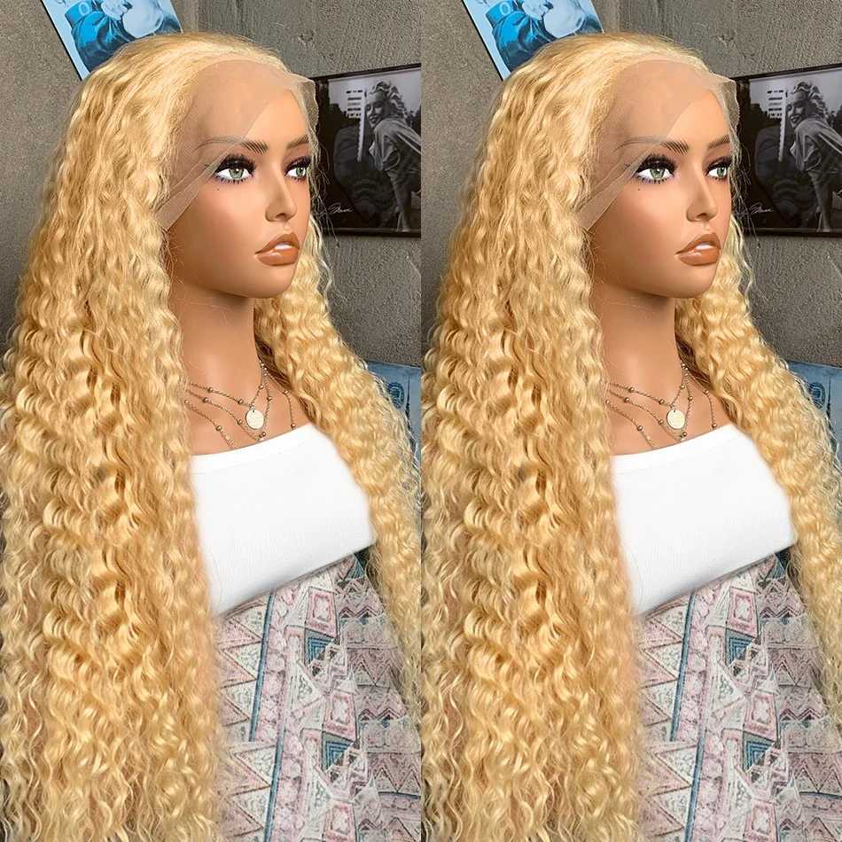 613 Honey Blonde Deep Wave Transparent Lace Frontal Wigs Remy PrePlucked 13x4 13x6 Curly Colored Lace Front Human Hair Wig