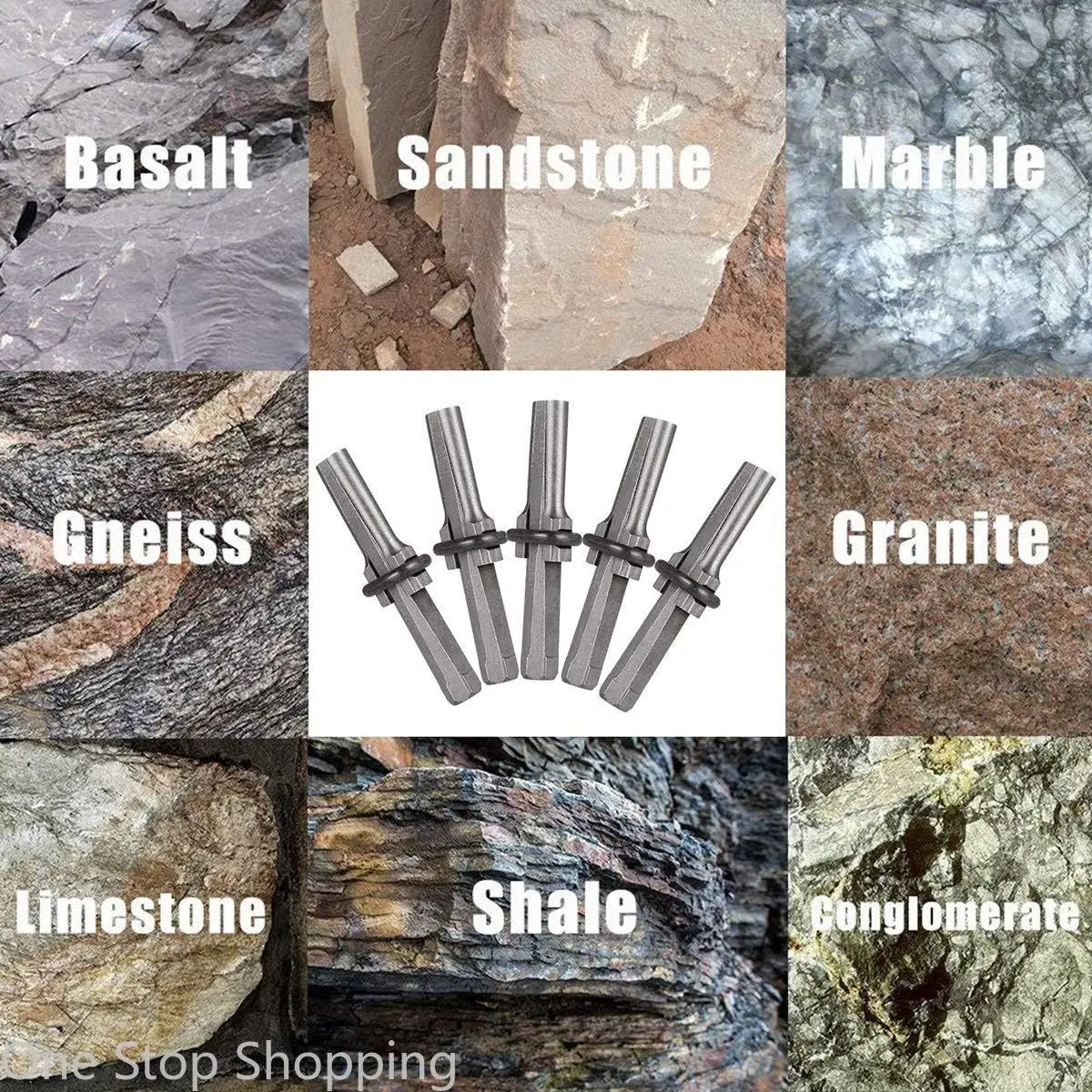 10+1PCS Rock Splitting Wedges and Rotary Hammer Drill Bit Heavy Duty Stone Splitting Tools for Concrete Marble Granite Rock