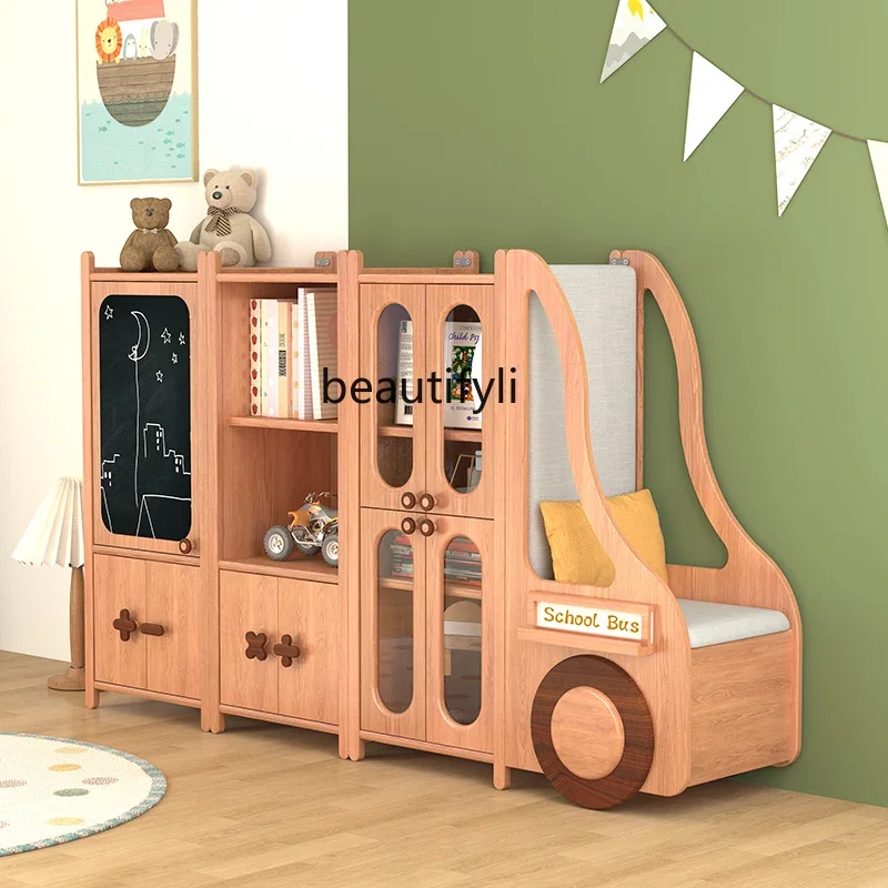 

ss8350 Reading area Bookcase Floor-to-ceiling solid wood storage Dustproof car bookshelf Shelf