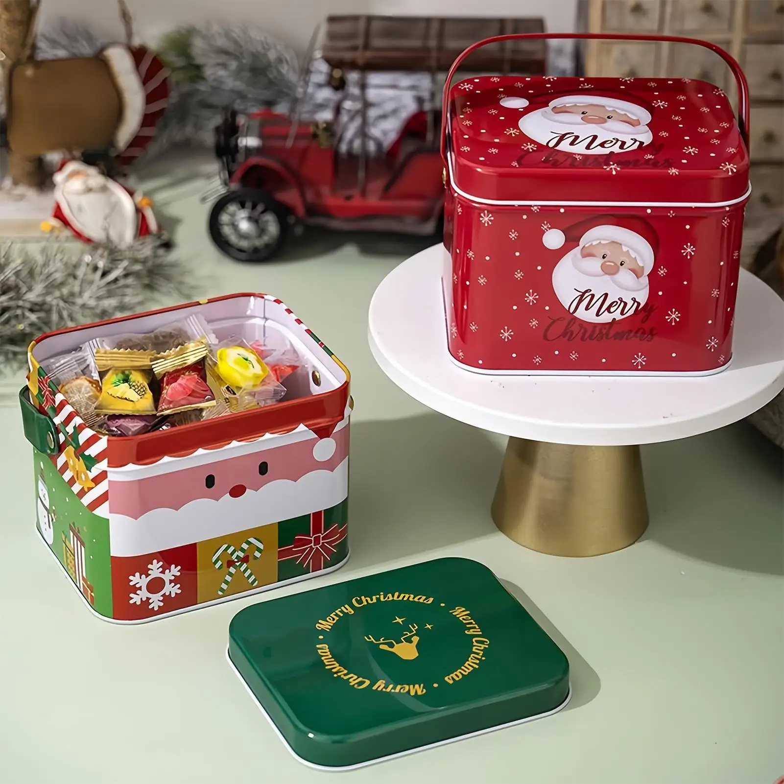 Christmas Cookie Tins 6-Piece Metal Reusable Empty Candy Storage Tinplate Tins For Kids Family Cake Snack Crafts Chocolate