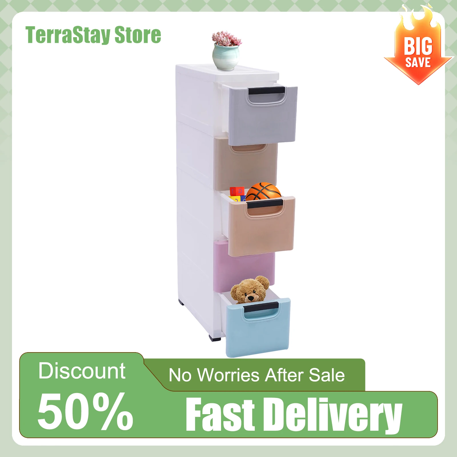 

5 Drawer Storage Cabinet Multi Color for Bedrooms Living Rooms Organize Clothes Toys with Smooth Wheels Stackable PP Modern