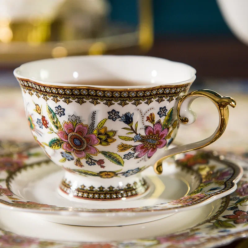 

European bone china tea set, coffee set, American coffee cup set, English household friend, afternoon tea flower, tea cup plate