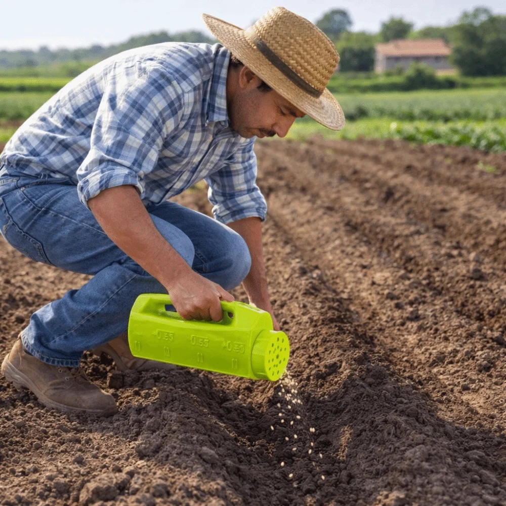 

Large Capacity Handheld Spreaders with Shovel Portable Hand Spreader Adjustable Multiple Opening Sizes Pet Feeder Garden Use