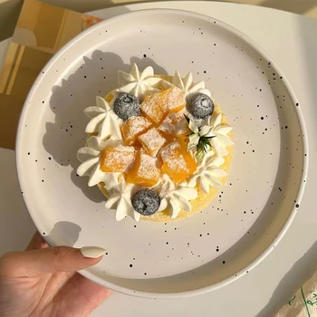 한국 심플한 4 색 잉크 스플래시 세라믹 서양 스테이크 플레이트, 레트로 틈새 레스토랑 케이크 디저트 플레이트, 가정용 