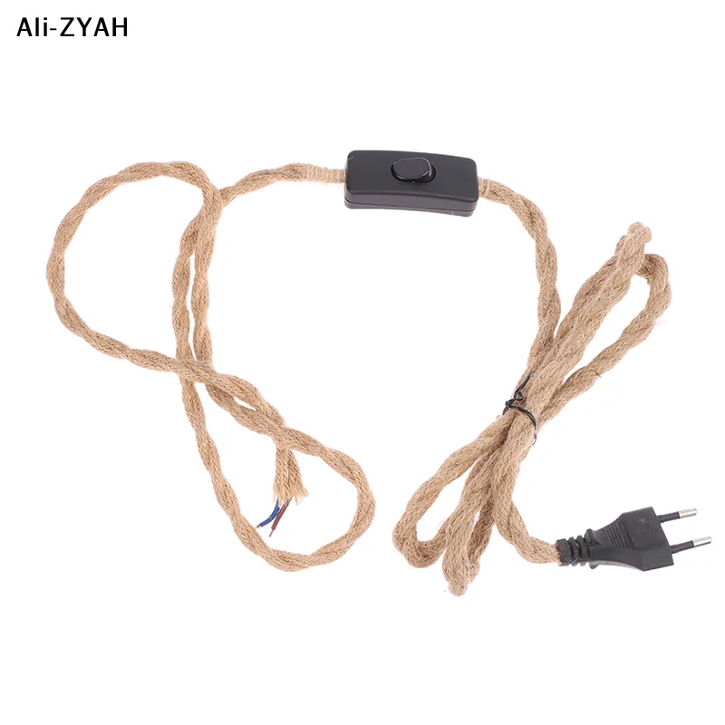 

【AH】Кабель питания из витой пеньковой веревки с вилкой EU, ретро-кабель для лампы E27, 1.8 метра, с выключателем, для настенного светильника, декоративный