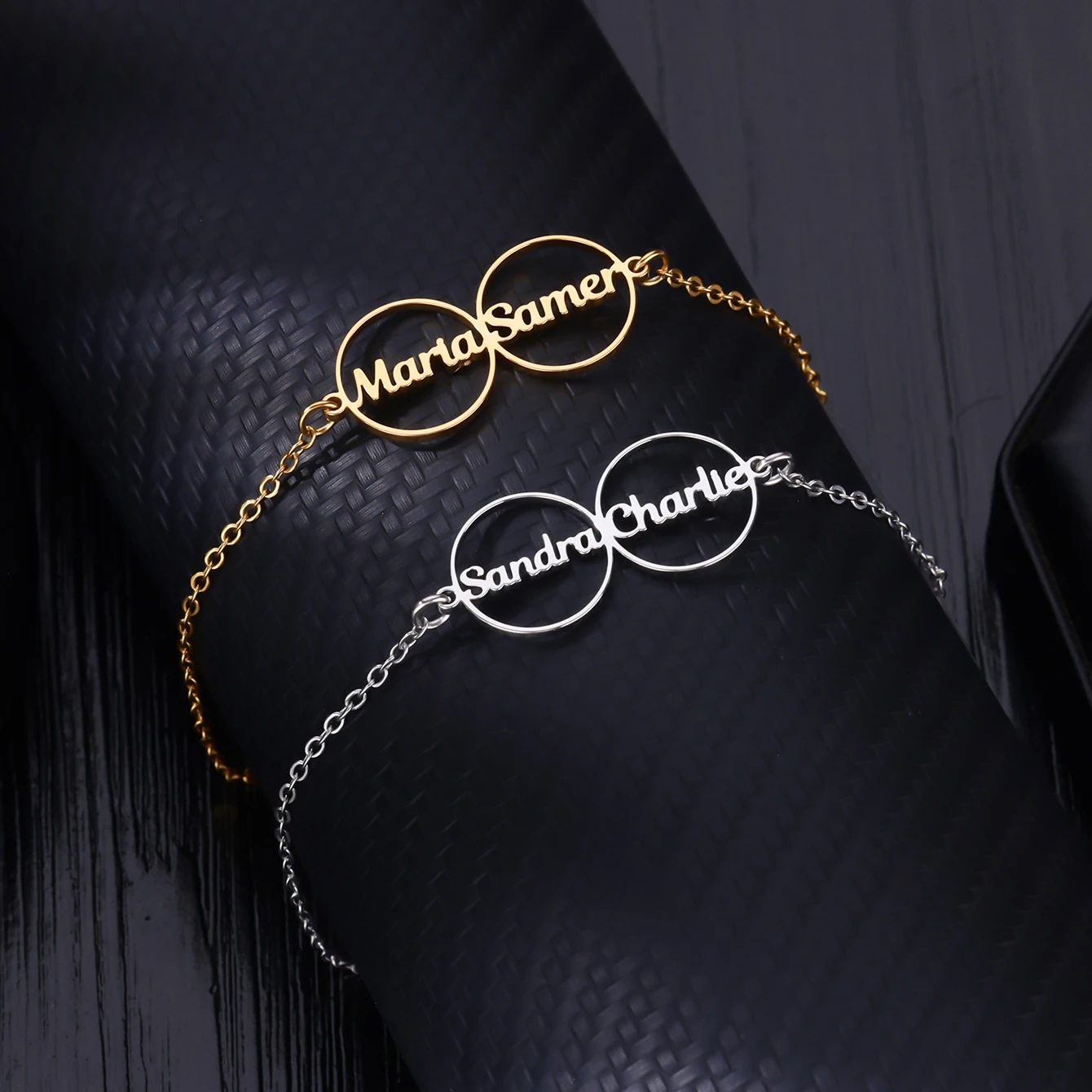 

Custom Double Circles Two Names Bracelets For Women Stainless Steel Customized Bracelet Personalized Wrist Chain Jewelry Gift