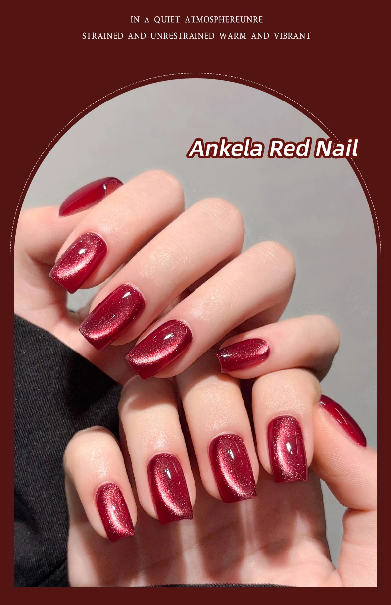 15 ml Ankela Red Series 2 Farben Cat Eye Magnetischer Gel-Nagellack Starter Nagel-Gel-Nagellack, geeignet für das neue Jahr – Detail 5