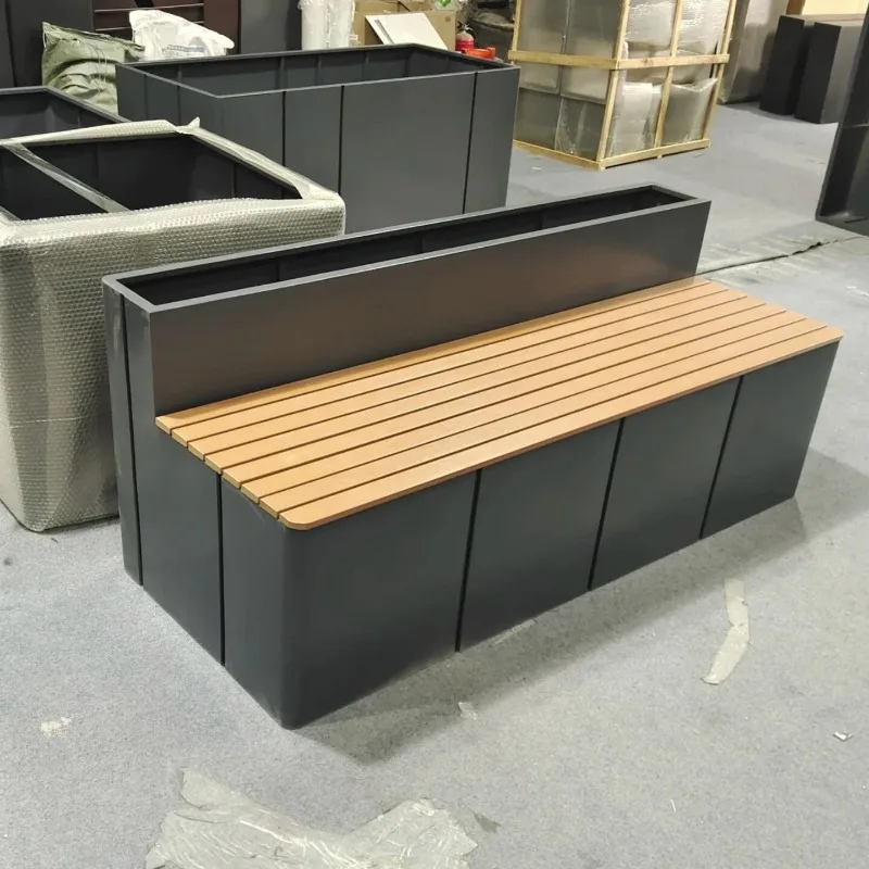 Outdoor stainless steel seat stool card seat flower box combination commercial street rest stool landscape flower pool