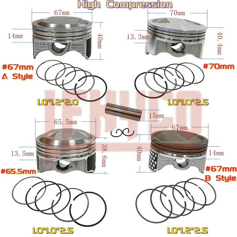 

Motor 65.5mm/67mm/70mm Big Bore for Honda CRF230F CG250 CG300 CG 200CC To 230CC/250CC/300CC High Compression Piston 15mm Pin Kit